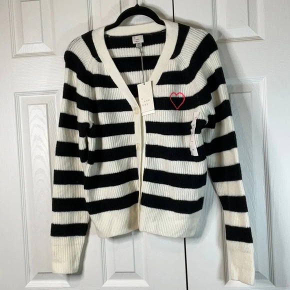 A New Day Button-Down Cardigan Black/Cream Striped Size XS - Picture 11 of 15